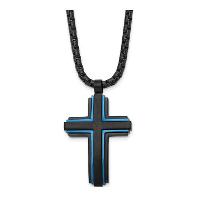 Stainless Steel Black Blue Cross Necklace