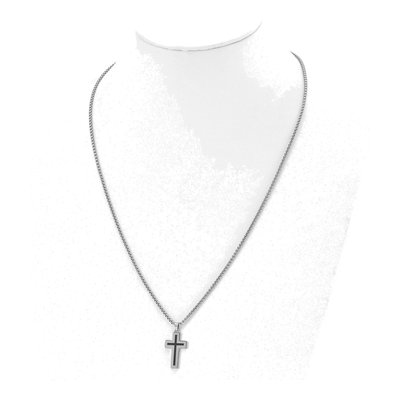 Stainless Steel Black Enamel Cross Necklace – view 3