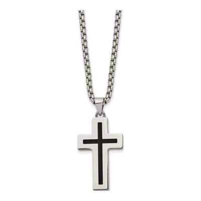 Stainless Steel Black Enamel Cross Necklace