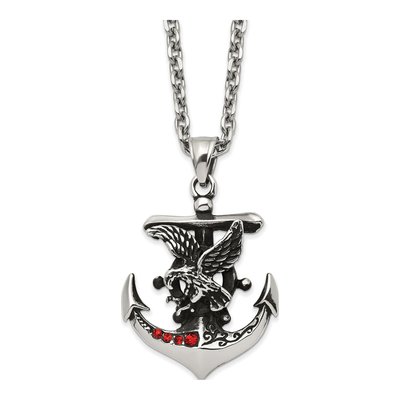 Stainless Steel Crystal Eagle Anchor Pendant Necklace