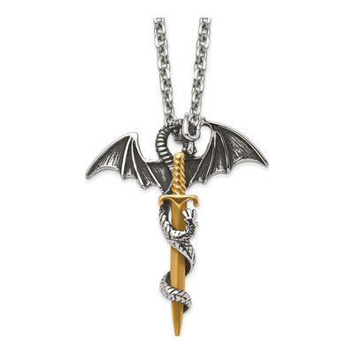 Stainless Steel Dragon Sword Necklace