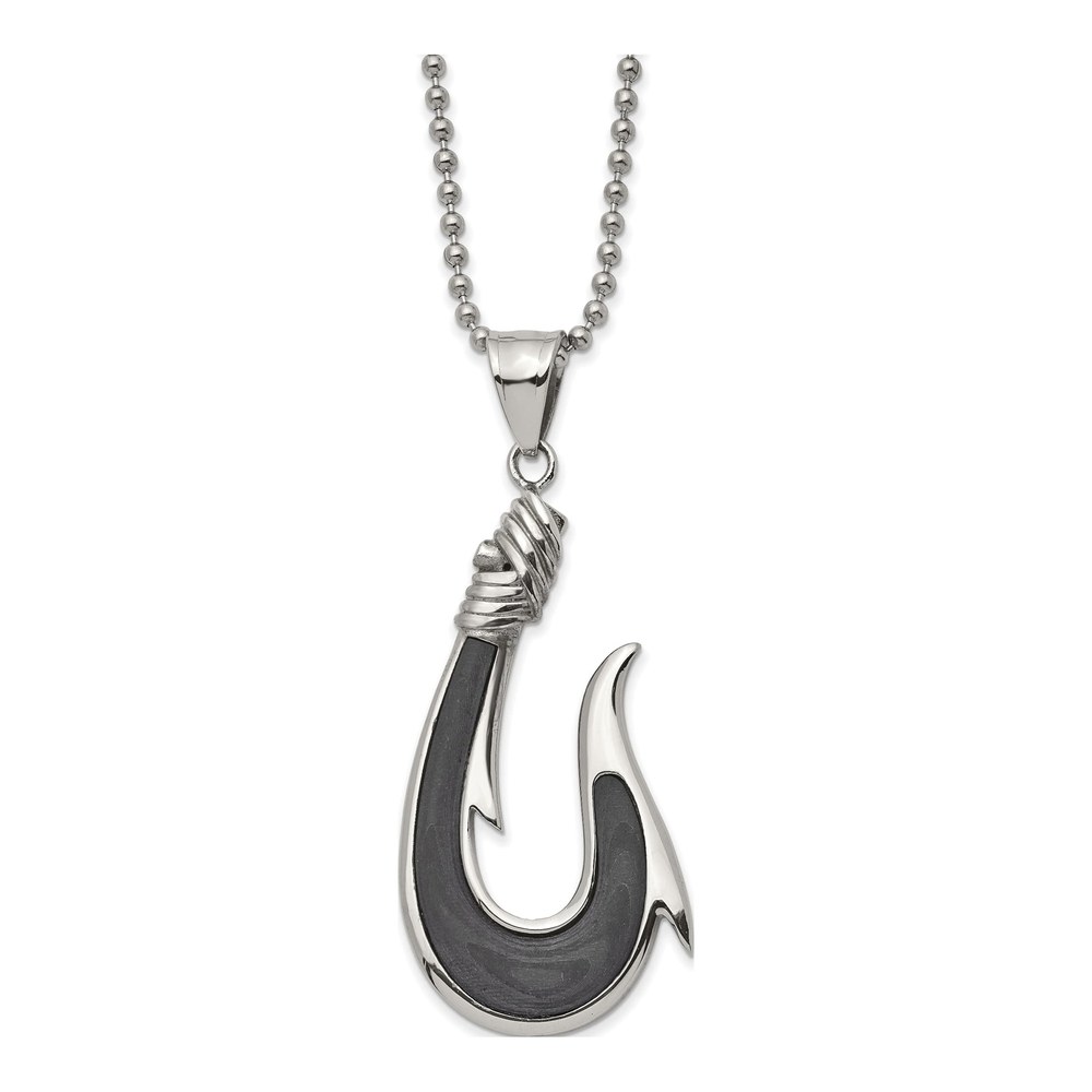 Stainless Steel Carbon Fiber Hook Necklace