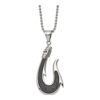 Stainless Steel Carbon Fiber Hook Necklace