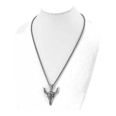Stainless Steel Bull Skull Pendant Necklace – view 3