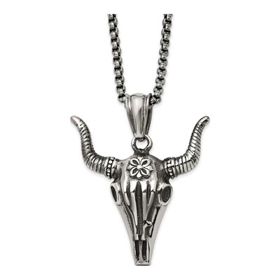 Stainless Steel Bull Skull Pendant Necklace