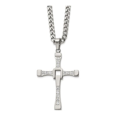 Stainless Steel CZ Cross Necklace
