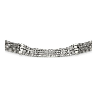 Stainless Steel CZ Multi-Strand Choker Necklace