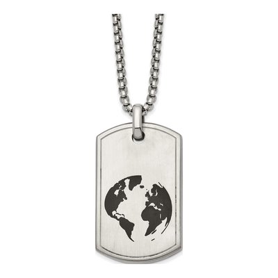 Stainless Steel Earth Dog Tag Pendant Necklace