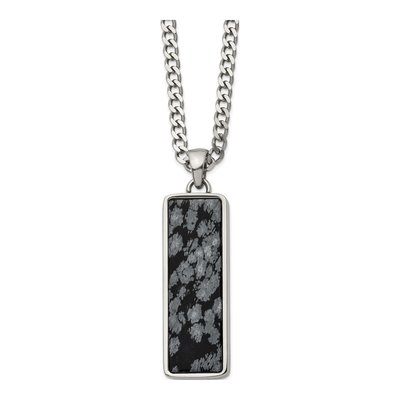 Stainless Steel Alabaster Rectangle Pendant Necklace