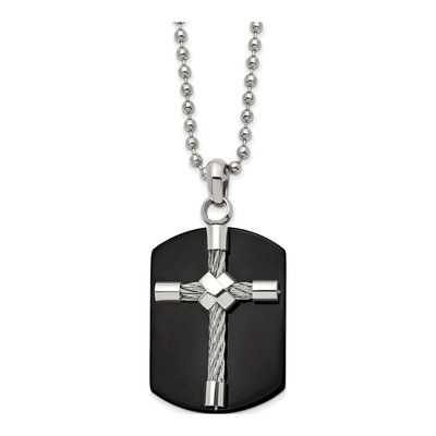 Black Stainless Steel Cross Dog Tag Necklace