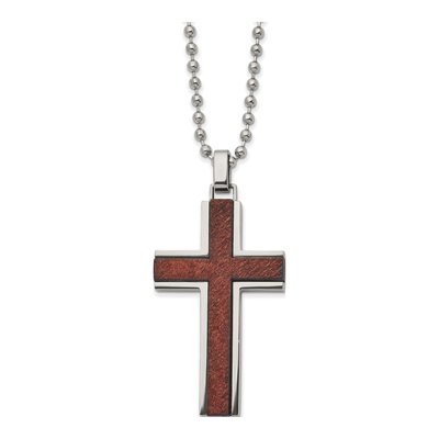 Stainless Steel Wood Inlay Cross Necklace
