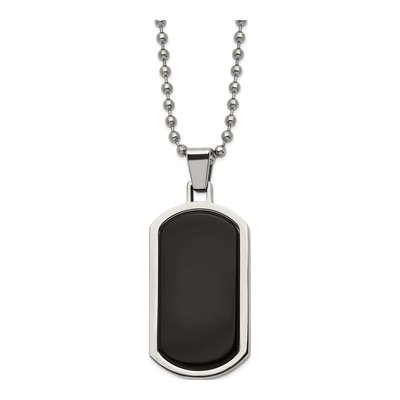 Stainless Steel Agate Dog Tag Pendant Necklace