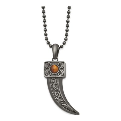 Stainless Steel Tiger's Eye Horn Pendant Necklace