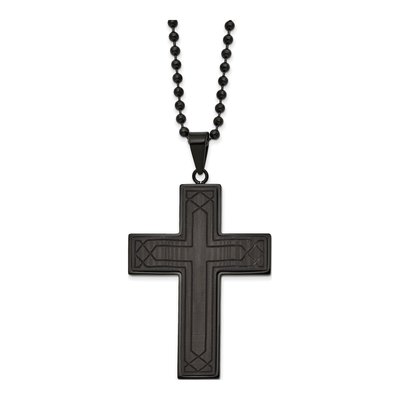 Black Stainless Steel Black Carbon Fiber Cross Necklace