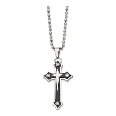 Black Stainless Steel CZ Cross Pendant Necklace – view 5