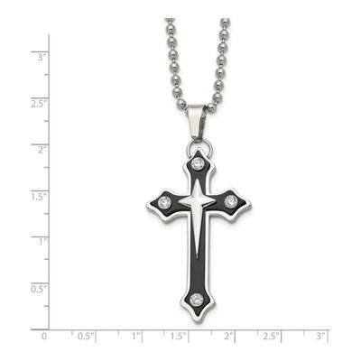 Black Stainless Steel CZ Cross Pendant Necklace – view 6