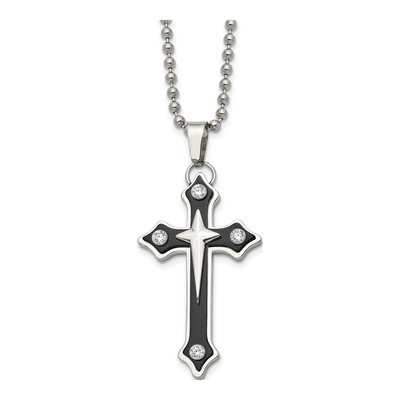 Black Stainless Steel CZ Cross Pendant Necklace