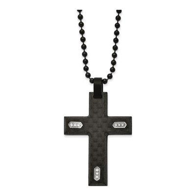 Black Stainless Steel CZ Cross Necklace