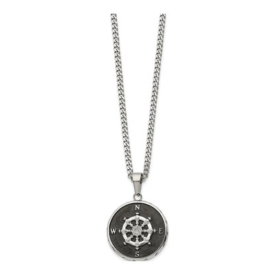 Black Stainless Steel Compass Necklace – view 3