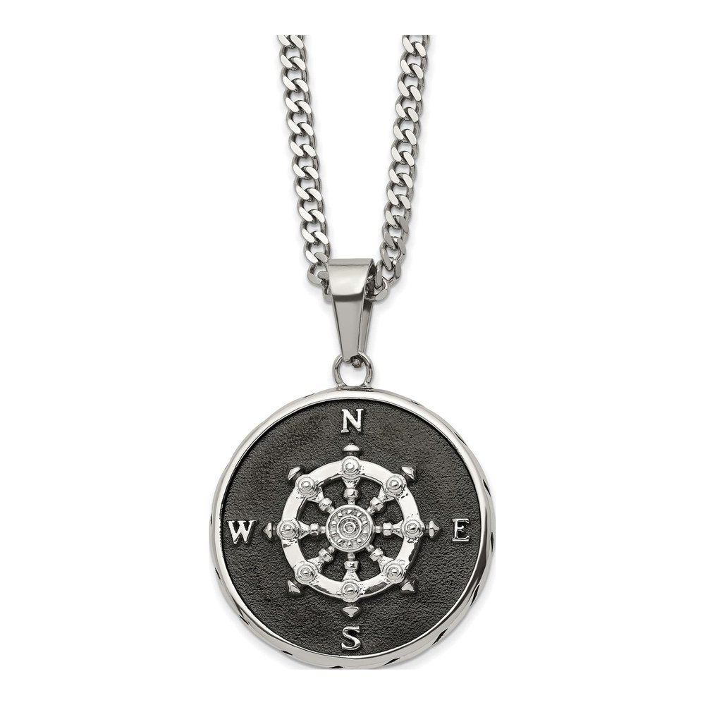 Black Stainless Steel Compass Necklace