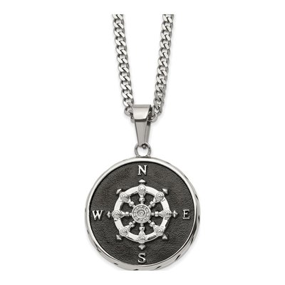 Black Stainless Steel Compass Necklace