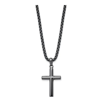 Stainless Steel Gun Metal Cross Necklace – view 3