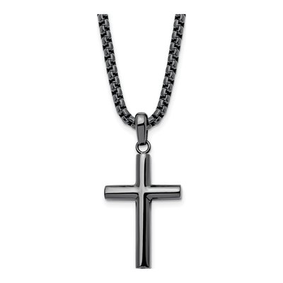 Stainless Steel Gun Metal Cross Necklace