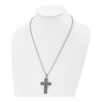 Stainless Steel Basket Weave Cross Necklace – view 3