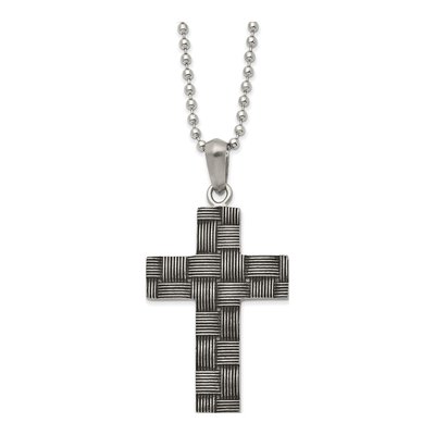 Stainless Steel Basket Weave Cross Necklace