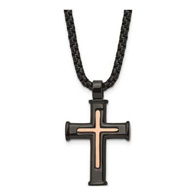 Stainless Steel Black IP Cross Necklace