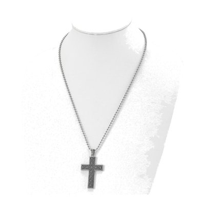 Stainless Steel Antiqued Cross Necklace – view 3
