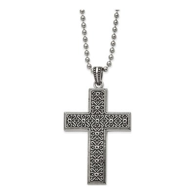 Stainless Steel Antiqued Cross Necklace