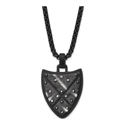 Black Stainless Steel Shield Box Necklace