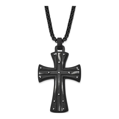Black Stainless Steel Black Cross Pendant Necklace