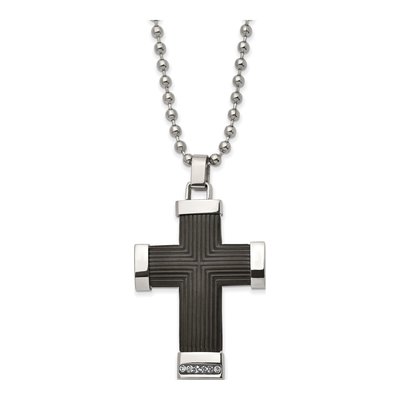 Black Stainless Steel Crystal Cross Necklace