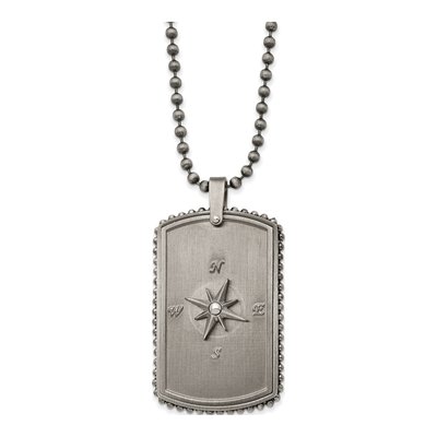Stainless Steel Compass Dog Tag Pendant Necklace