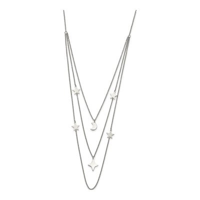 Stainless Steel Stars Moon Multi-Strand Necklace – view 3