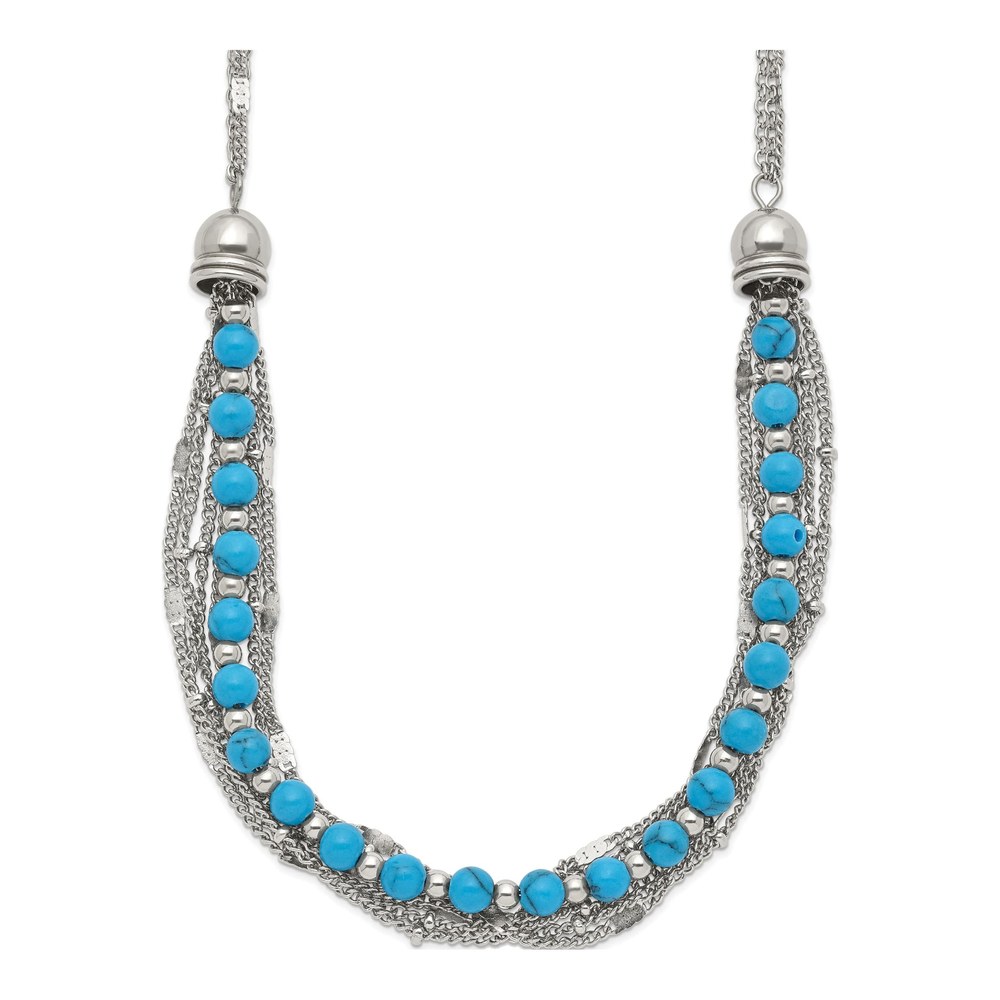 Stainless Steel Reconstructed Turquoise Multi-Strand Necklace