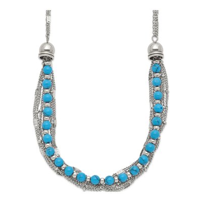 Stainless Steel Reconstructed Turquoise Multi-Strand Necklace