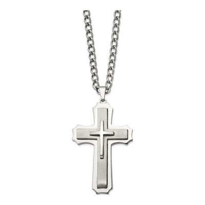 Stainless Steel Cross Curb Pendant Necklace – view 3