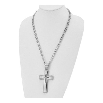 Stainless Steel Cross Curb Pendant Necklace – view 6