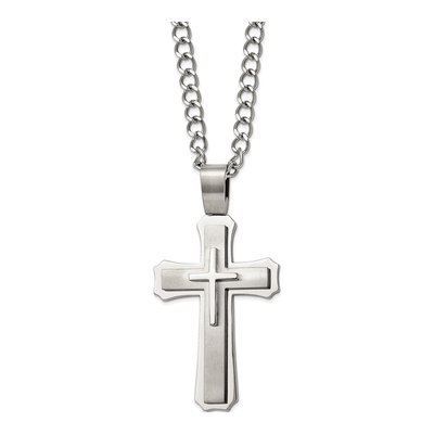 Stainless Steel Cross Curb Pendant Necklace