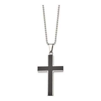Stainless Steel Carbon Fiber Cross Pendant Necklace – view 4
