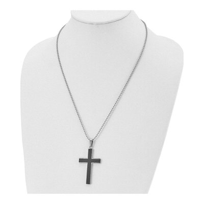 Stainless Steel Carbon Fiber Cross Pendant Necklace – view 5