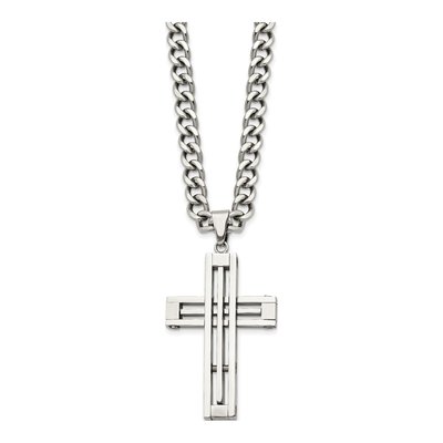 Stainless Steel Cross Curb Pendant Necklace – view 5