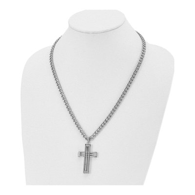Stainless Steel Cross Curb Pendant Necklace – view 6