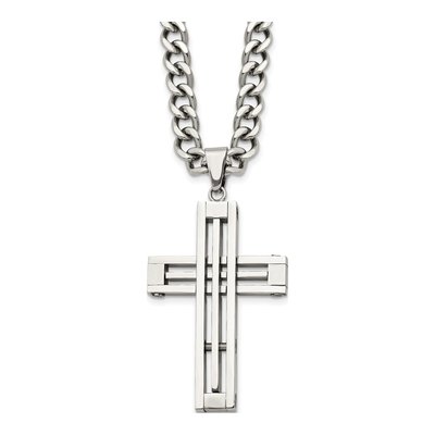 Stainless Steel Cross Curb Pendant Necklace