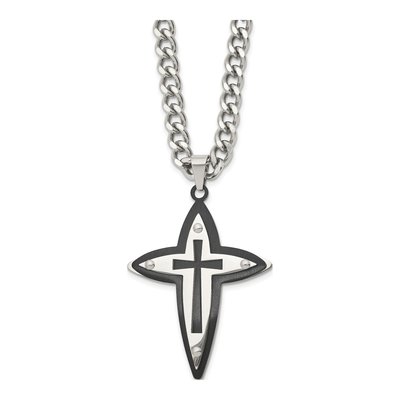 Black Stainless Steel Black Cross Pendant Necklace – view 4