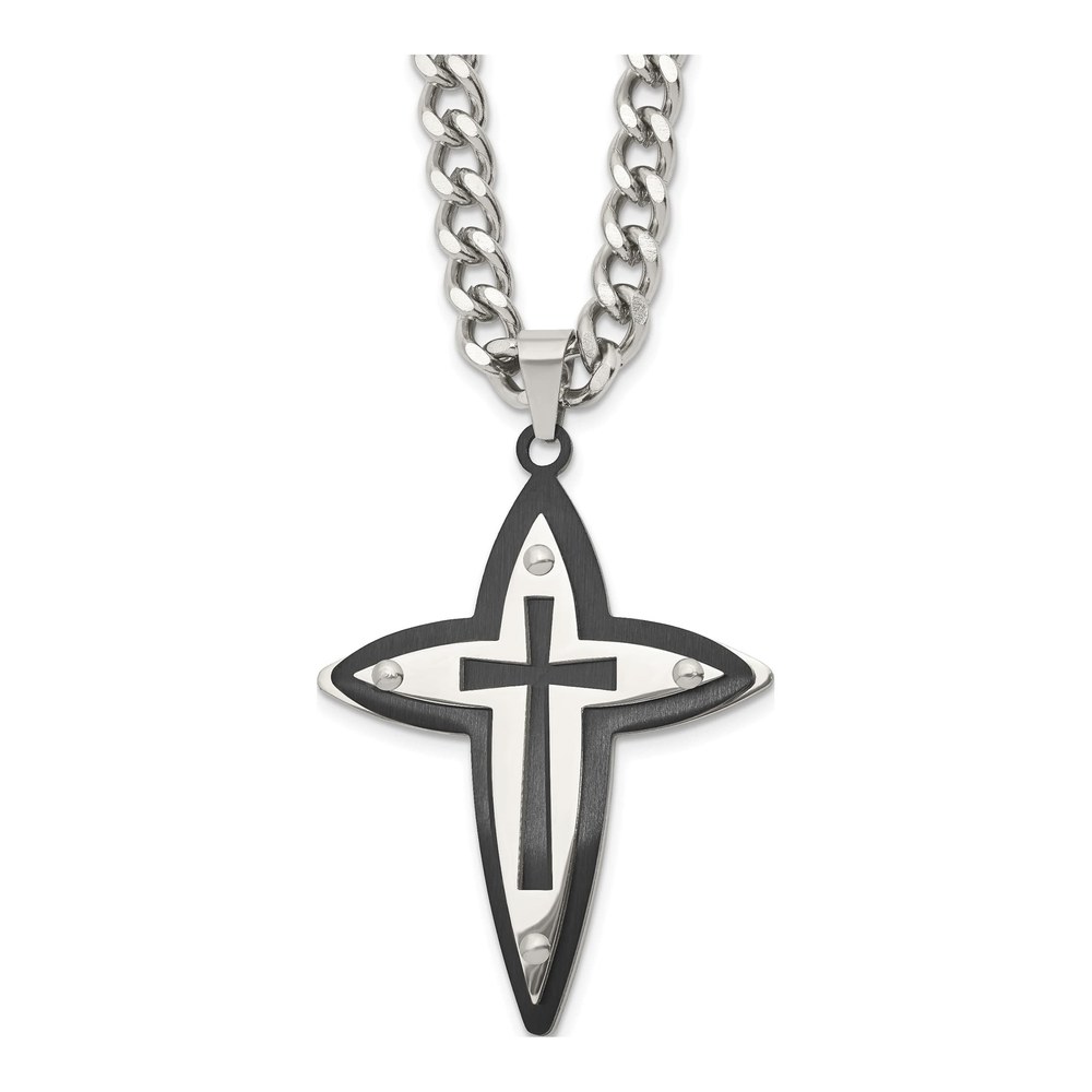 Men's Stainless Steel Black Cross Necklace, 22"