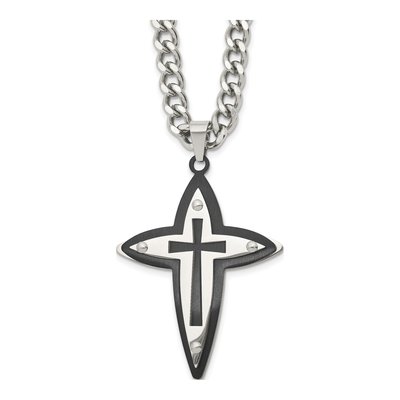 Black Stainless Steel Black Cross Pendant Necklace